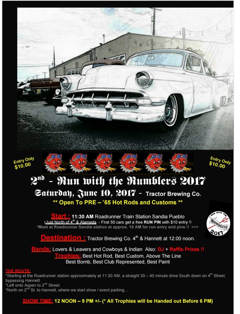 2nd Annual Run with the Rumblers Car Show Tractor Brewing Company