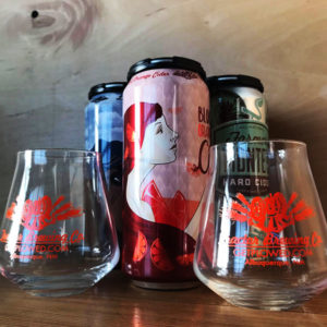 Mixed Four Pack of Cider Cans with two tractor glasses